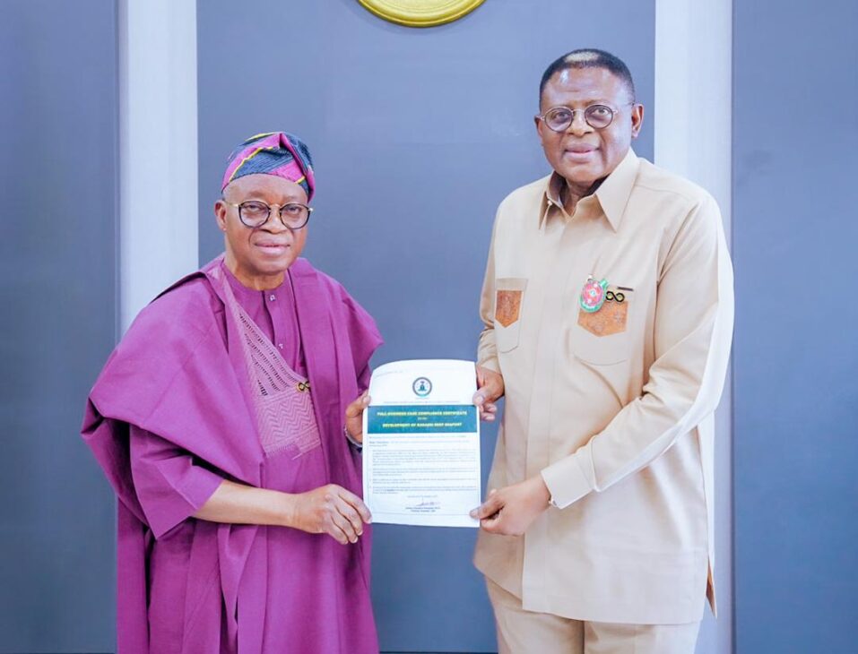 Oyetola presents Bakassi Deep Seaport Certificate of Compliance to Governor Otu