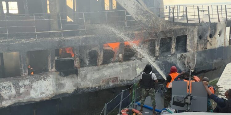 Navy rescues 20 crew members from burning vessel off Calabar waterways