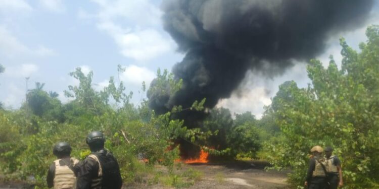 Navy destroys illegal crude oil storage site in Rivers