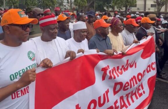 Atiku, Mark, Amaechi, Obi, Kwankwaso, Aregbesola, others lead ADC #OccupyINEC protest in Abuja